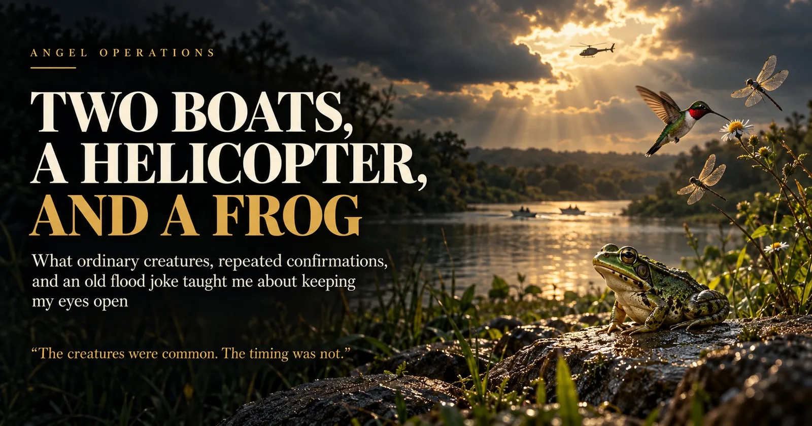 Two Boats, a Helicopter, and a Frog